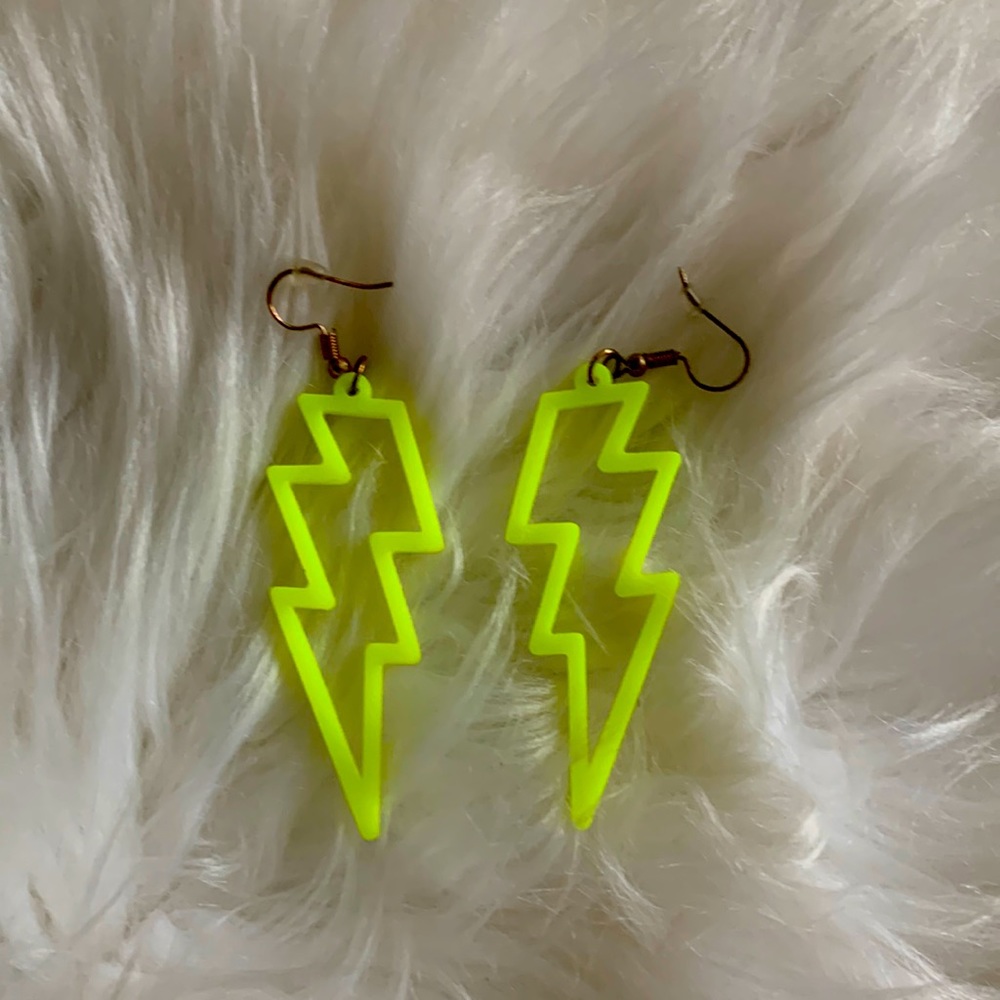 Neon yellow lightning bolt earrings